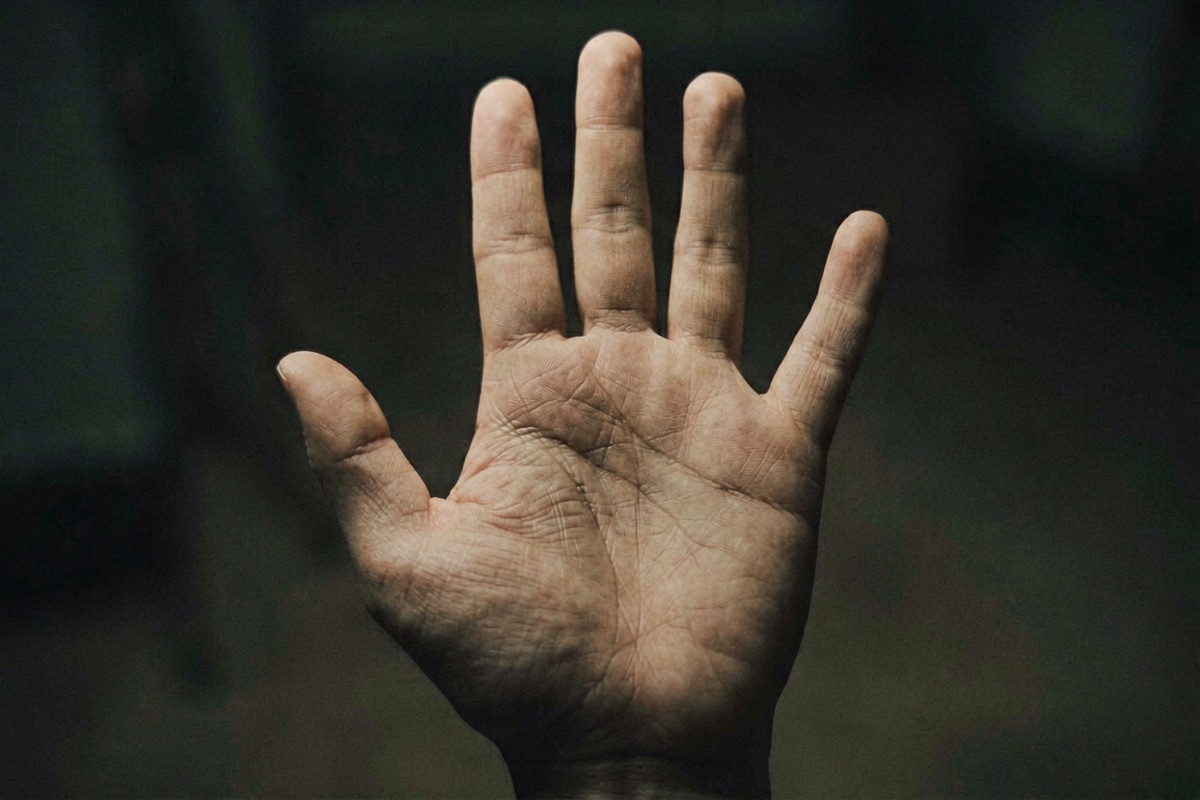 An open palm under raking lamplight, the three main creases clearly lit (AI-generated illustration)