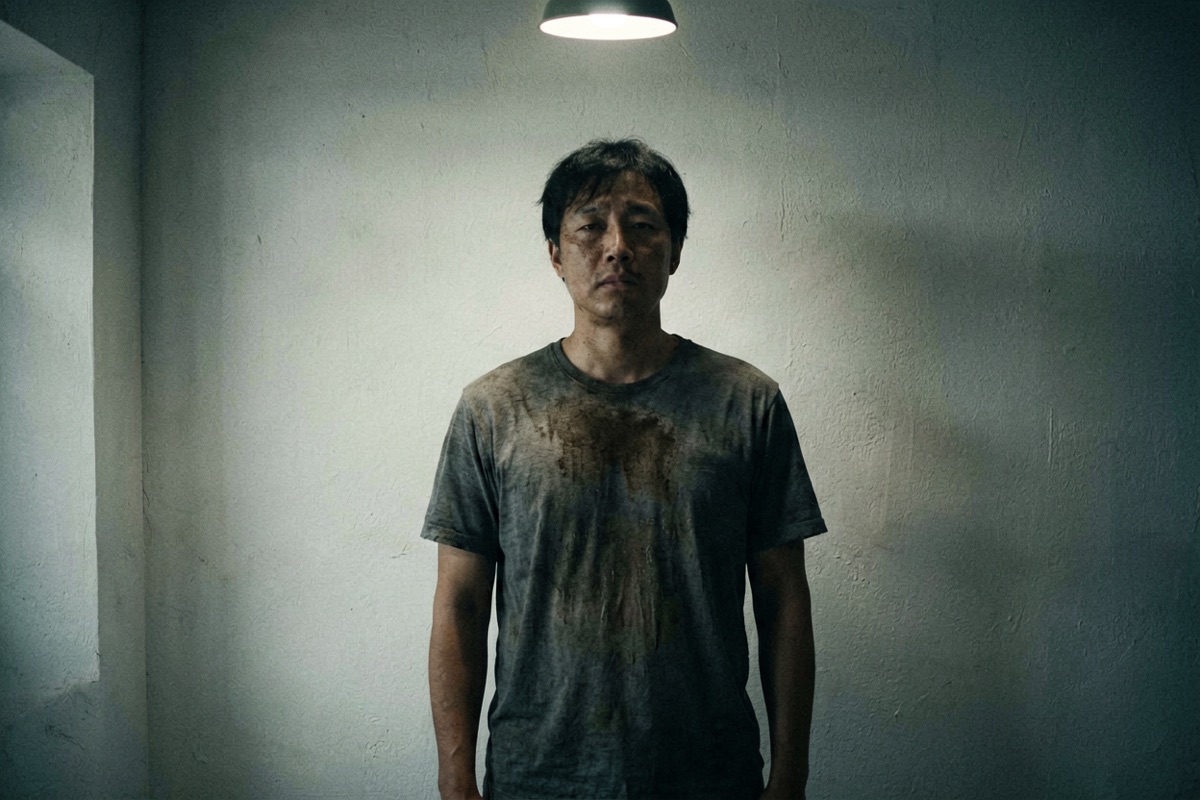 A damp stain on a whitewashed interior wall, roughly the height of a person (AI-generated illustration)