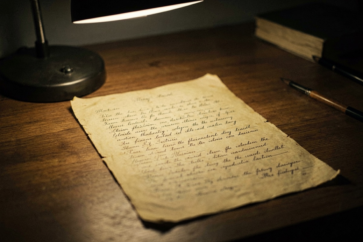 An old brush-written prescription on yellowed paper under a desk lamp (AI-generated illustration)